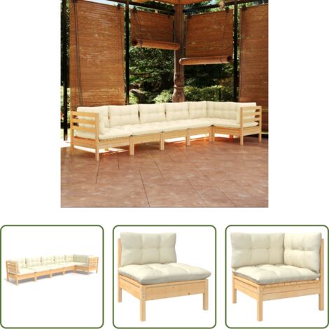 Cuscini da giardino -  Set Salotto da Giardino 6 pz con Cuscini Crema Legno di Pino