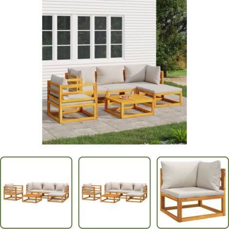 Cuscini da giardino -  Set Salotto Giardino 6pz Cuscini Grigio Chiaro Legno Massello