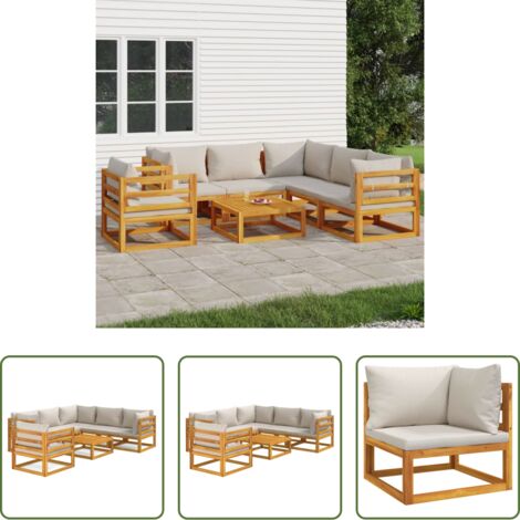Cuscini da giardino -  Set Salotto Giardino 7pz Cuscini Grigio Chiaro Legno Massello