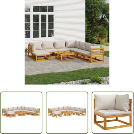Cuscini da giardino -  Set Salotto Giardino 9pz Cuscini Grigio Chiaro Legno Massello