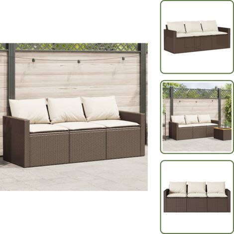 Cuscini da giardino - vidaXL Divano da Giardino a 3 Posti con Cuscini in Polyrattan Marrone - Rattan PE