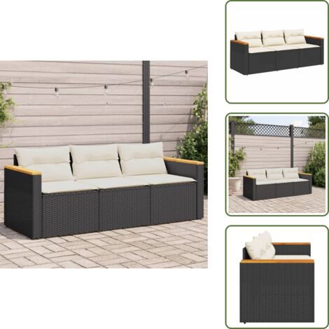 Cuscini da giardino - vidaXL Divano da Giardino a 3 Posti con Cuscini Nero in Polyrattan - Rattan pe