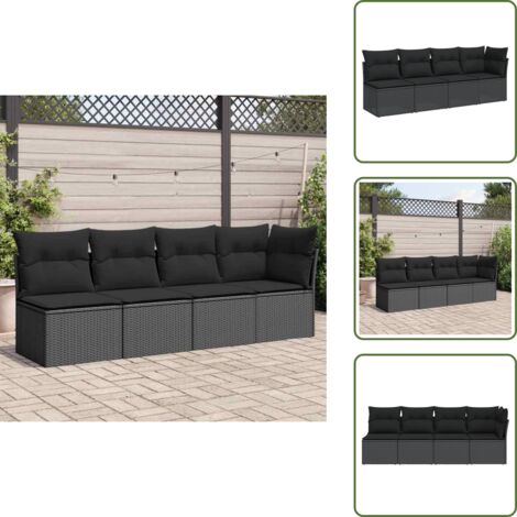 Cuscini da giardino - vidaXL Divano da giardino con cuscini 4 posti nero in polyrattan - Rattan PE