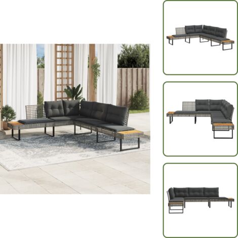 Cuscini da giardino - vidaXL Divano da Giardino con Cuscini a L Grigio Polyrattan e Acacia - Tavolino da giardino