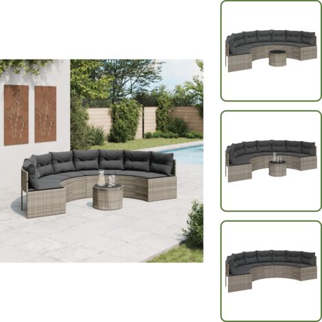 Cuscini da giardino - vidaXL Divano Giardino Tavolo Cuscini Semicircolare Grigio Polyrattan - Arredamento da esterno