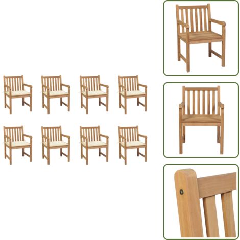 Cuscini da giardino - vidaXL Sedie da Giardino 8 pz con Cuscini Crema in Massello di Teak - Mobili da giardino