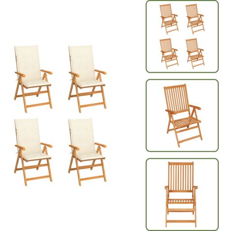 Cuscini da giardino - vidaXL Sedie Giardino 4 pz con Cuscini Crema in Massello di Teak - Sedie pieghevoli