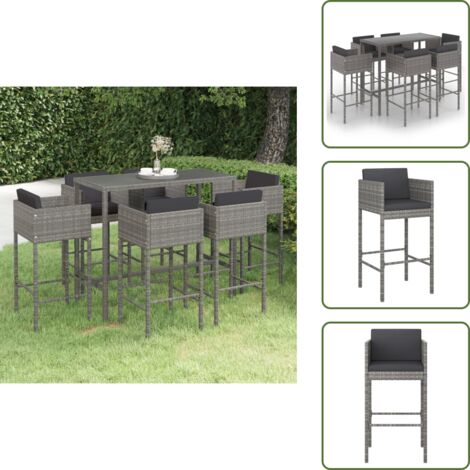 Cuscini da giardino - vidaXL Set da Bar da Giardino 7 pz con Cuscini in Polyrattan Grigio - Bar in rattan