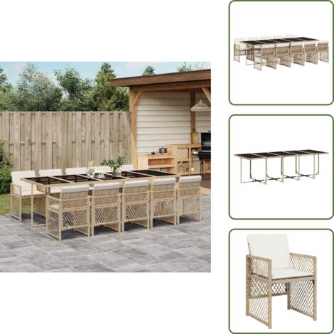 Cuscini da giardino - vidaXL Set da Pranzo da Giardino 11 pz con Cuscini Beige in Polyrattan - Rattan PE