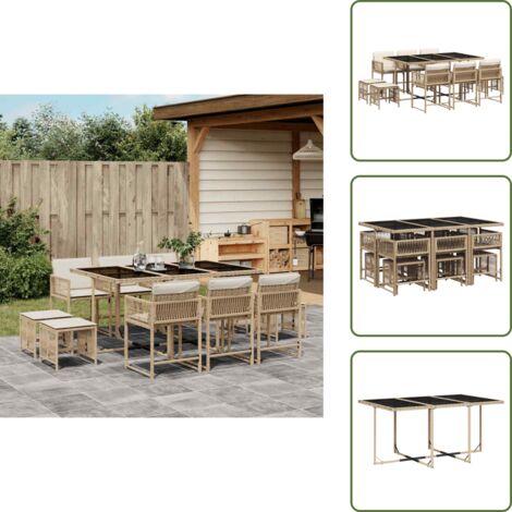 Cuscini da giardino - vidaXL Set da Pranzo da Giardino 11 pz con Cuscini Beige in Polyrattan - Rattan PE