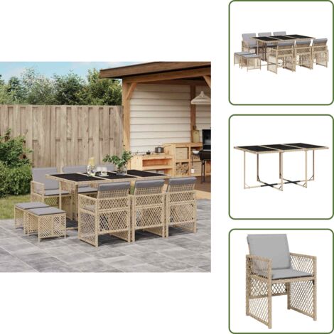 Cuscini da giardino - vidaXL Set da Pranzo da Giardino 11 pz con Cuscini Beige in Polyrattan - Rattan PE