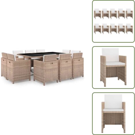 Cuscini da giardino - vidaXL Set da Pranzo da Giardino 11 pz con Cuscini in Polyrattan Beige - Rattan