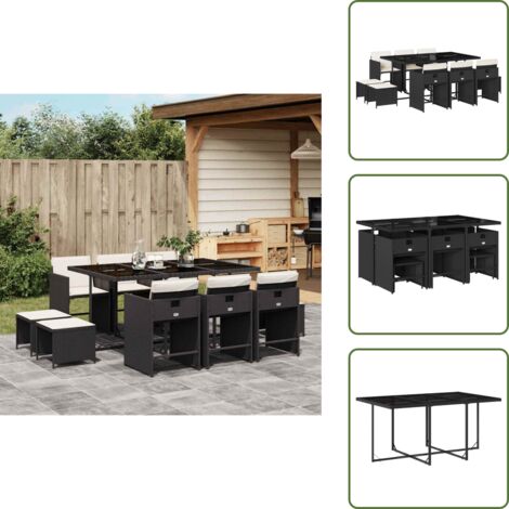Cuscini da giardino - vidaXL Set da Pranzo da Giardino 11 pz con Cuscini in Polyrattan Nero - Rattan PE
