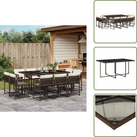 Cuscini da giardino - vidaXL Set da Pranzo da Giardino 11 pz con Cuscini Polyrattan Marrone - Rattan PE
