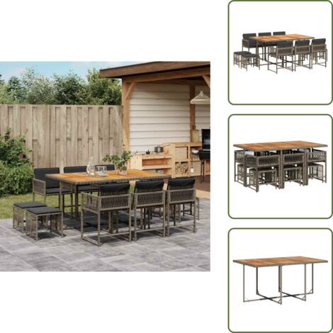 Cuscini da giardino - vidaXL Set da Pranzo da Giardino 11pz con Cuscini in Polyrattan Grigio - Rattan PE