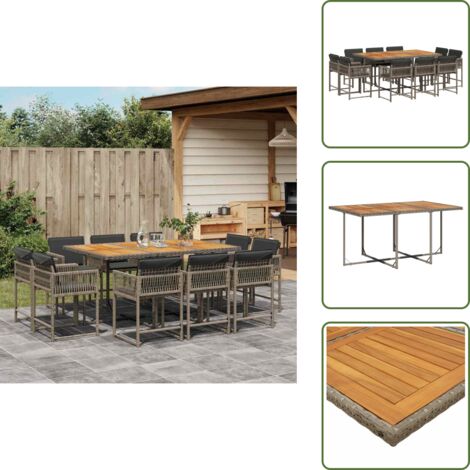 Cuscini da giardino - vidaXL Set da Pranzo da Giardino 11pz con Cuscini in Polyrattan Grigio - Rattan PE