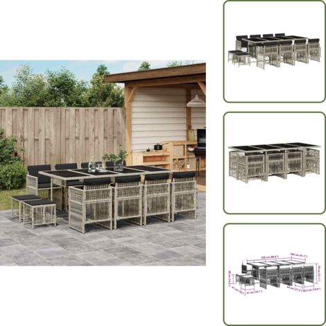 Cuscini da giardino - vidaXL Set da Pranzo da Giardino 13pz con Cuscini Grigio in Polyrattan - Rattan PE