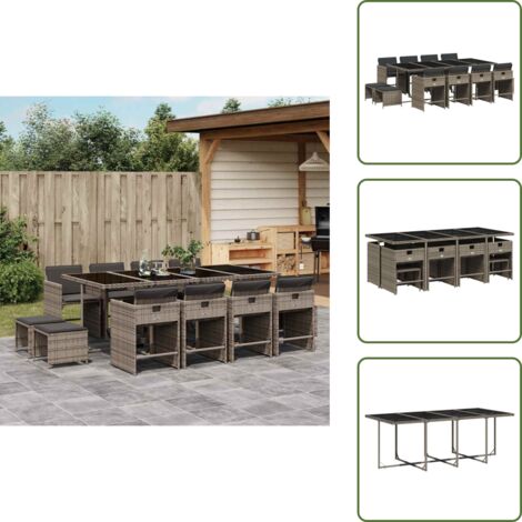 Cuscini da giardino - vidaXL Set da Pranzo da Giardino 13pz con Cuscini Grigio in Polyrattan - Rattan PE
