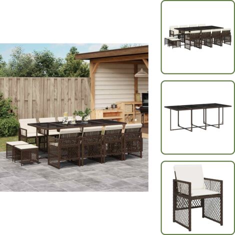 Cuscini da giardino - vidaXL Set da Pranzo da Giardino 13pz con Cuscini Marrone Polyrattan - Rattan PE