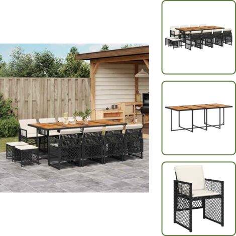 Cuscini da giardino - vidaXL Set da Pranzo da Giardino 13pz con Cuscini Nero in Polyrattan - Arredamento da esterno