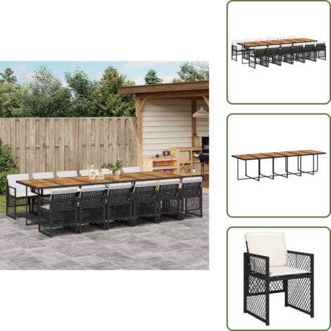 Cuscini da giardino - vidaXL Set da Pranzo da Giardino 13pz con Cuscini Nero in Polyrattan - Rattan PE