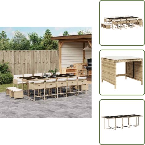 Cuscini da giardino - vidaXL Set da Pranzo da Giardino 15 pz con Cuscini Beige in Polyrattan - Rattan PE