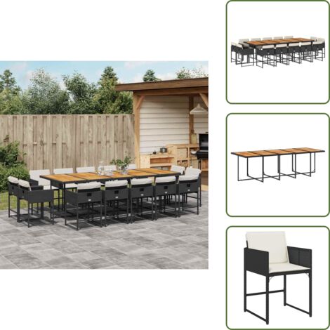 Cuscini da giardino - vidaXL Set da Pranzo da Giardino 15 pz con Cuscini Nero in Polyrattan - Rattan PE