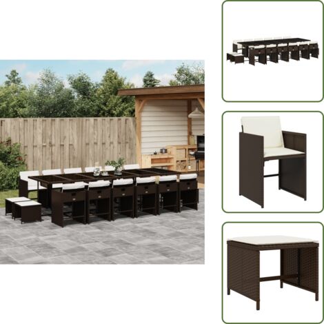 Cuscini da giardino - vidaXL Set da Pranzo da Giardino 17 pz con Cuscini Marrone Polyrattan - Rattan PE