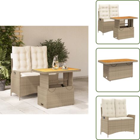 Cuscini da giardino - vidaXL Set da Pranzo da Giardino 2 pz con Cuscini Beige in Polyrattan - Rattan PE