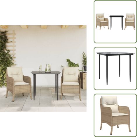 Cuscini da giardino - vidaXL Set da Pranzo da Giardino 3 pz con Cuscini Beige in Polyrattan - Rattan PE