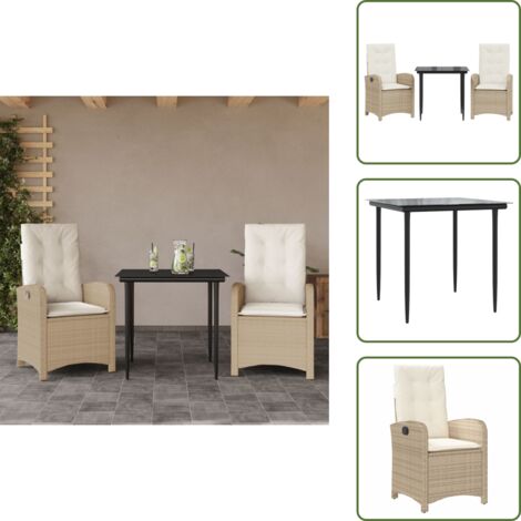 Cuscini da giardino - vidaXL Set da Pranzo da Giardino 3 pz con Cuscini Beige in Polyrattan - Rattan PE