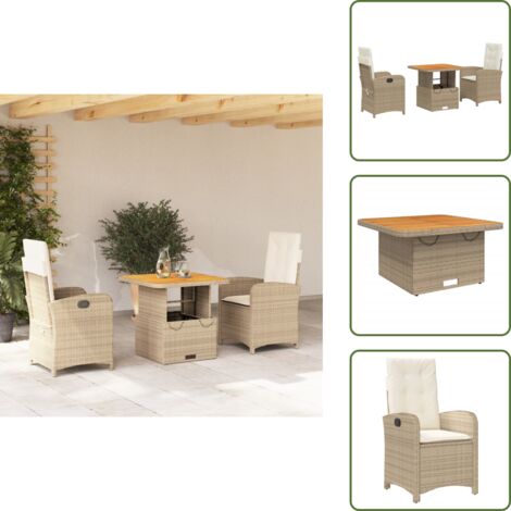 Cuscini da giardino - vidaXL Set da Pranzo da Giardino 3 pz con Cuscini Beige in Polyrattan - Rattan PE