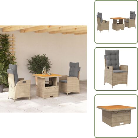 Cuscini da giardino - vidaXL Set da Pranzo da Giardino 3 pz con Cuscini Beige in Polyrattan - Rattan PE