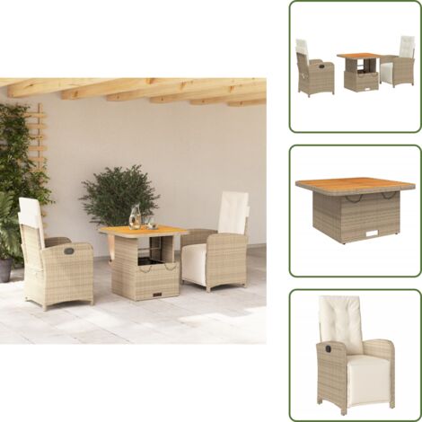 Cuscini da giardino - vidaXL Set da Pranzo da Giardino 3 pz con Cuscini Beige in Polyrattan - Rattan PE