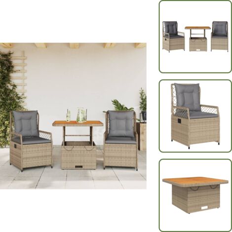 Cuscini da giardino - vidaXL Set da Pranzo da Giardino 3 pz con Cuscini Beige in Polyrattan - Rattan PE