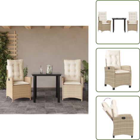 Cuscini da giardino - vidaXL Set da Pranzo da Giardino 3 pz con Cuscini Beige in Polyrattan - Rattan PE