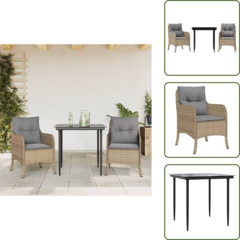 Cuscini da giardino - vidaXL Set da Pranzo da Giardino 3 pz con Cuscini Beige in Polyrattan - Rattan PE