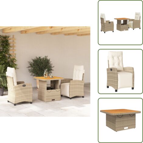 Cuscini da giardino - vidaXL Set da Pranzo da Giardino 3 pz con Cuscini Beige in Polyrattan - Rattan PE