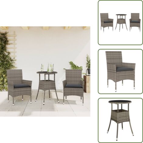 Cuscini da giardino - vidaXL Set da Pranzo da Giardino 3 pz con Cuscini Polyrattan e Vetro - Rattan PE