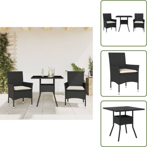 Cuscini da giardino - vidaXL Set da Pranzo da Giardino 3 pz con Cuscini Polyrattan e Vetro - Rattan PE