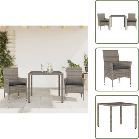 Cuscini da giardino - vidaXL Set da Pranzo da Giardino 3pz con Cuscini in Polyrattan e Vetro - Mobili da esterno
