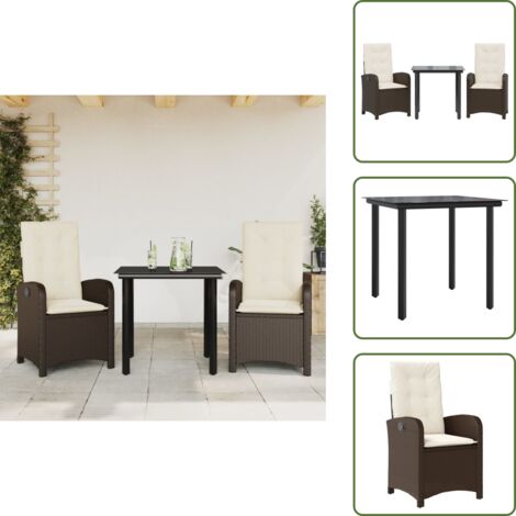 Cuscini da giardino - vidaXL Set da Pranzo da Giardino 3pz con Cuscini in Polyrattan Marrone - Rattan PE