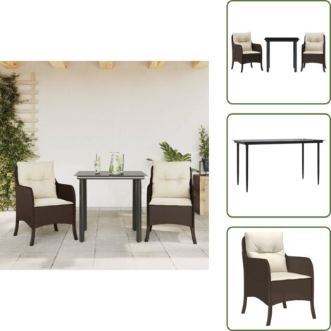 Cuscini da giardino - vidaXL Set da Pranzo da Giardino 3pz con Cuscini in Polyrattan Marrone - Rattan PE