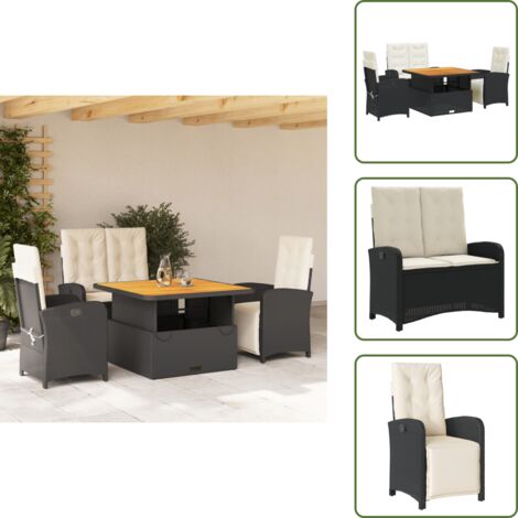 Cuscini da giardino - vidaXL Set da Pranzo da Giardino 4 pz con Cuscini Nero in Polyrattan - Seduta reclinabile