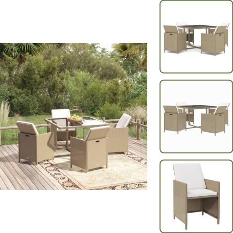 Cuscini da giardino - vidaXL Set da Pranzo da Giardino 5 pz con Cuscini Beige in Polyrattan - Rattan