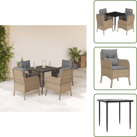 Cuscini da giardino - vidaXL Set da Pranzo da Giardino 5 pz con Cuscini Beige in Polyrattan - Rattan PE
