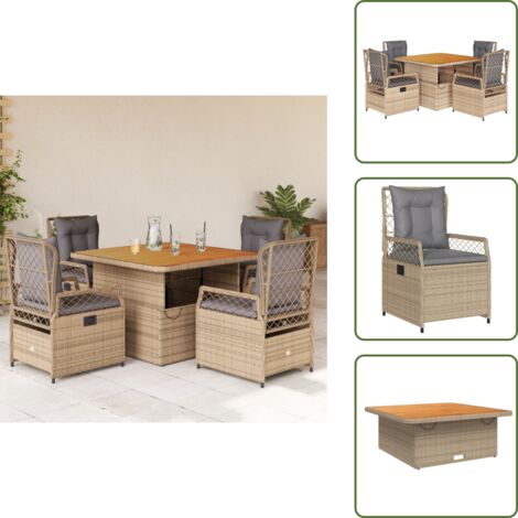 Cuscini da giardino - vidaXL Set da Pranzo da Giardino 5 pz con Cuscini Beige in Polyrattan - Rattan PE