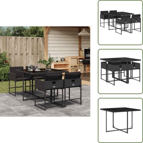 Cuscini da giardino - vidaXL Set da Pranzo da Giardino 5 pz Nero con Cuscini in Polyrattan - Rattan PE