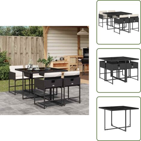 Cuscini da giardino - vidaXL Set da Pranzo da Giardino 5 pz Nero con Cuscini in Polyrattan - Rattan PE