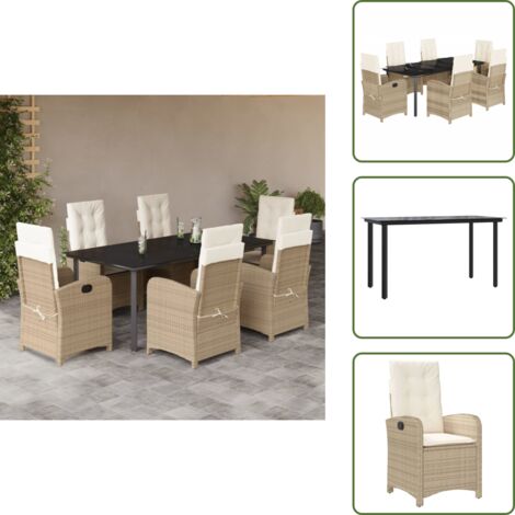 Cuscini da giardino - vidaXL Set da Pranzo da Giardino 7 pz con Cuscini Beige in Polyrattan - Rattan PE